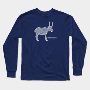 Saiga Antelope with Common and Scientific Name - white animal on dark blue Long Sleeve T-Shirt